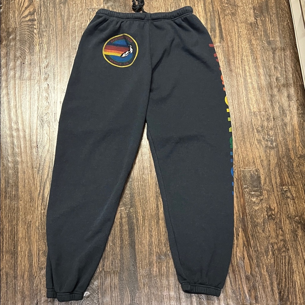 Aviator Nation Black Joggers with Rainbow Accents